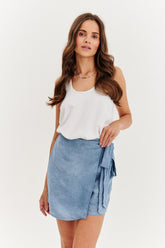 Ocean Ink linen skirt-shorts